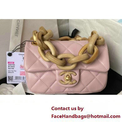 Chanel Lambskin & Wenge Wood Mini Flap Bag AS4165 Pink 2023